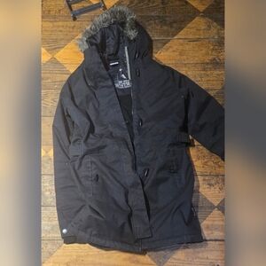 Men's Black Parka with Faux Fur Hood